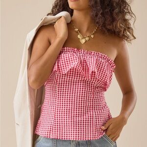 Altar'd State Red and White Gingham Top